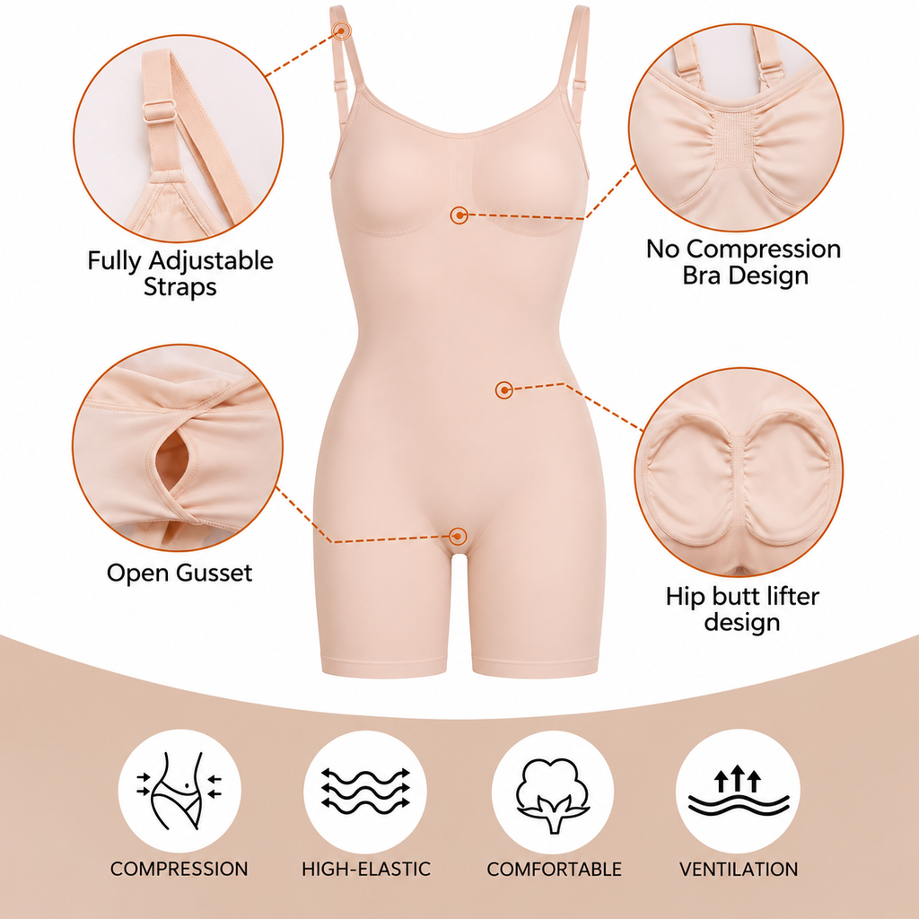 Beige Women's Sleeveless Stretch Shapewear Bodysuit