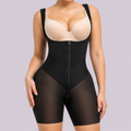 Black Women's Zip-Front Mid-Thigh Shapewear Bodysuit