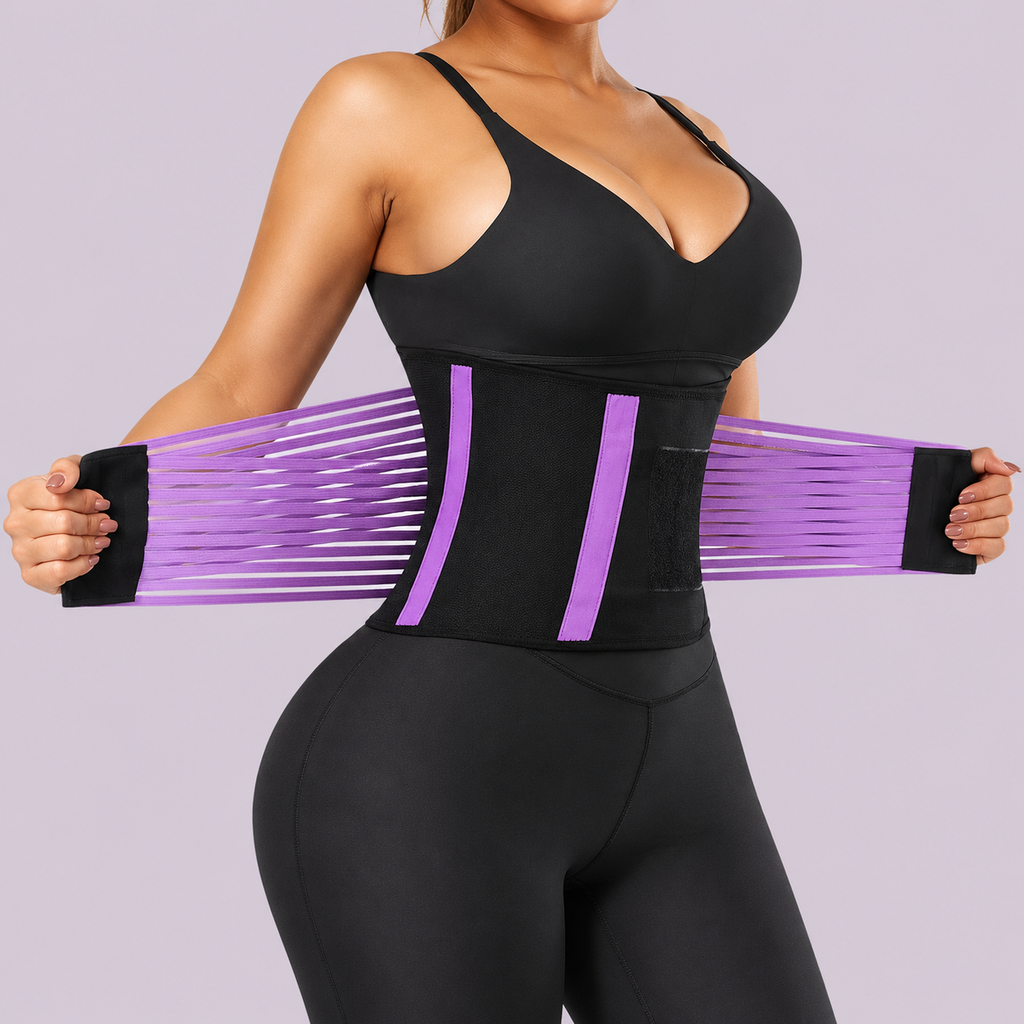 Black Waist Shaping Belt with Purple Elastic Straps