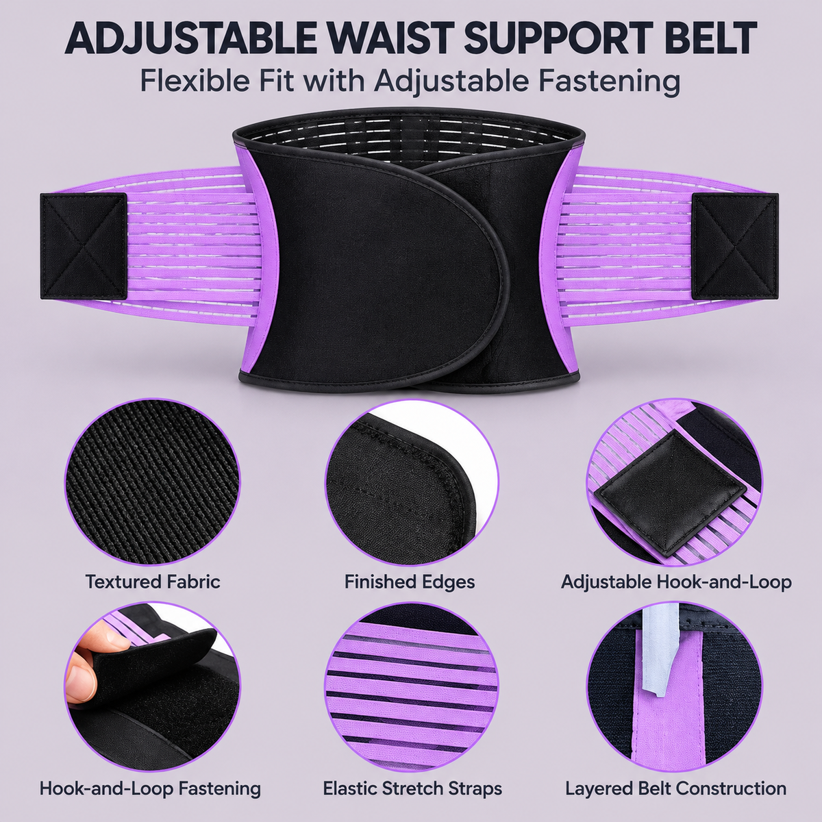 Black Waist Shaping Belt with Purple Elastic Straps