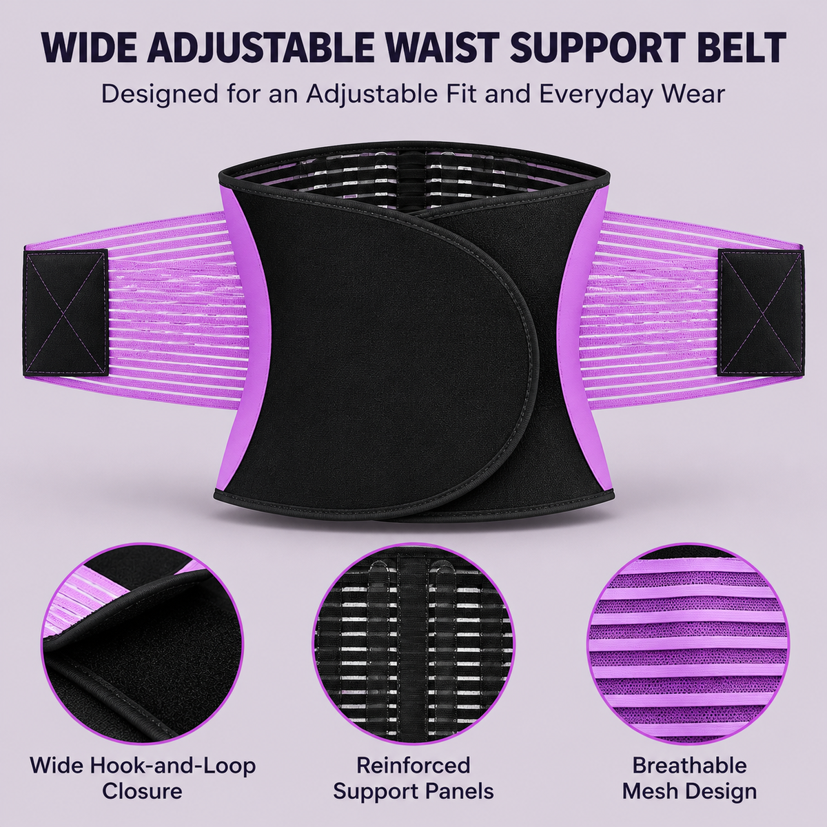 Black Waist Shaping Belt with Purple Elastic Straps