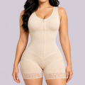 Beige Shaping Bodysuit with Front Zipper, Sizes XS-L