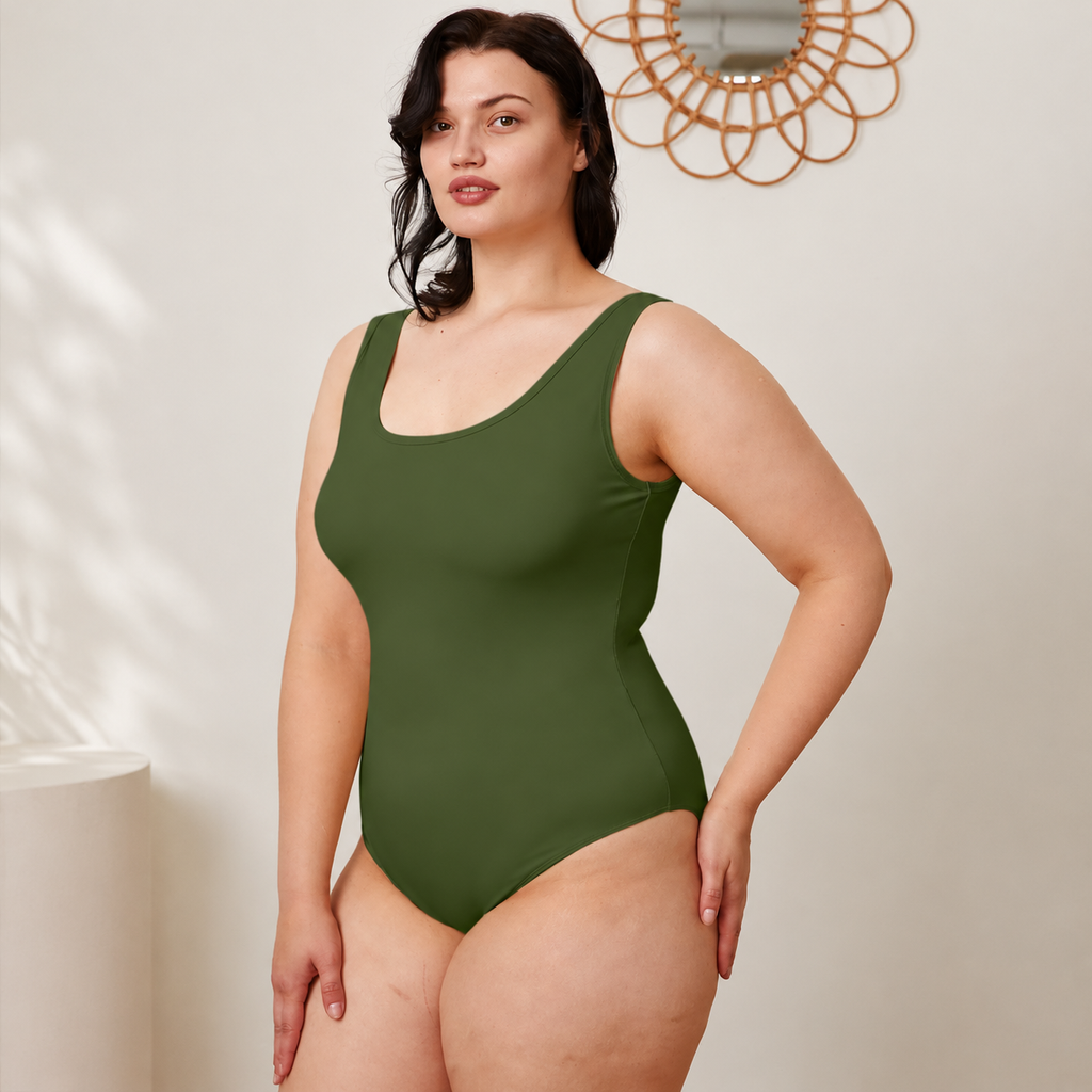 Women's Square-Neck Sleeveless Bodysuit – Olive Green
